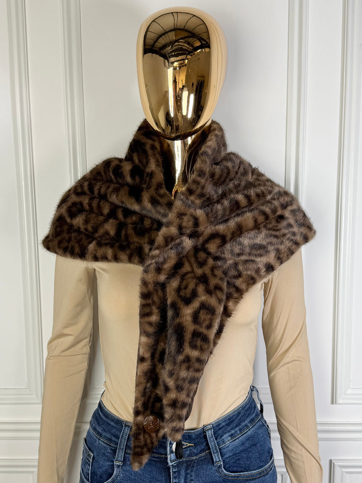 Leopard Print Faux Fur Wrap Scarf