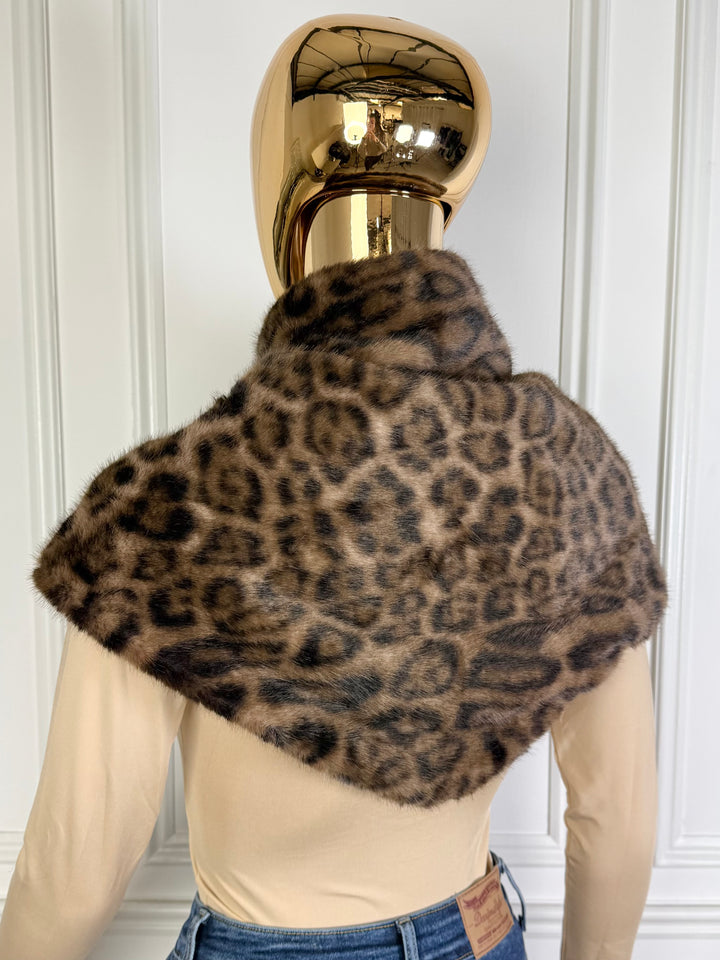 Leopard Print Faux Fur Wrap Scarf