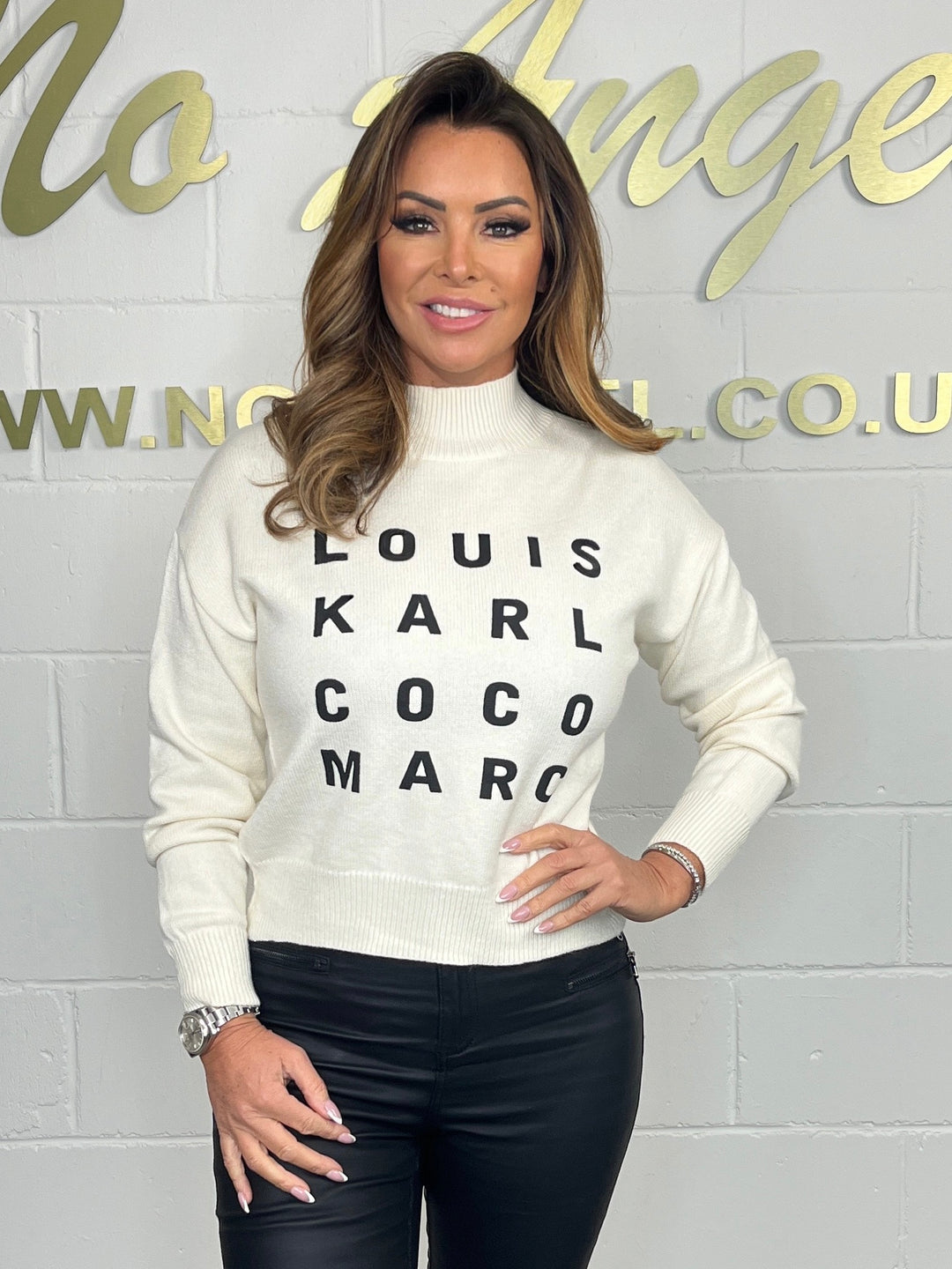 Cream Turtleneck Black Writing Jumper