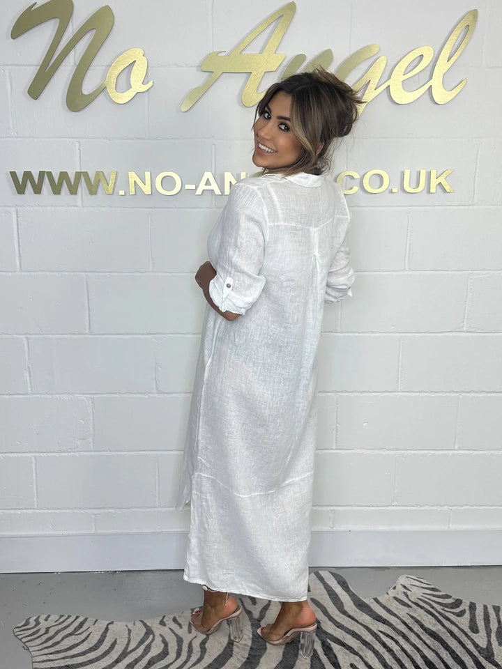 Long Linen Shirt Dress ( 3 colours )