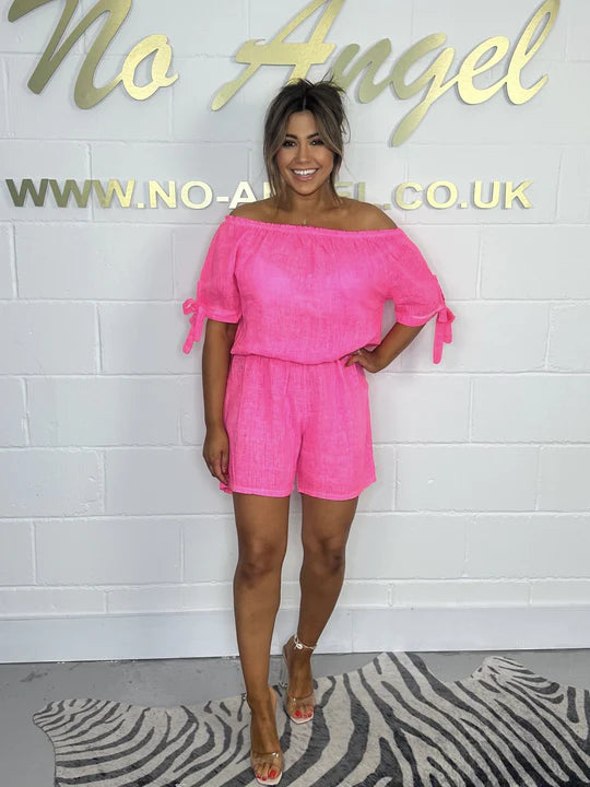Linen Bardot Tie Playsuit (5 Colours)