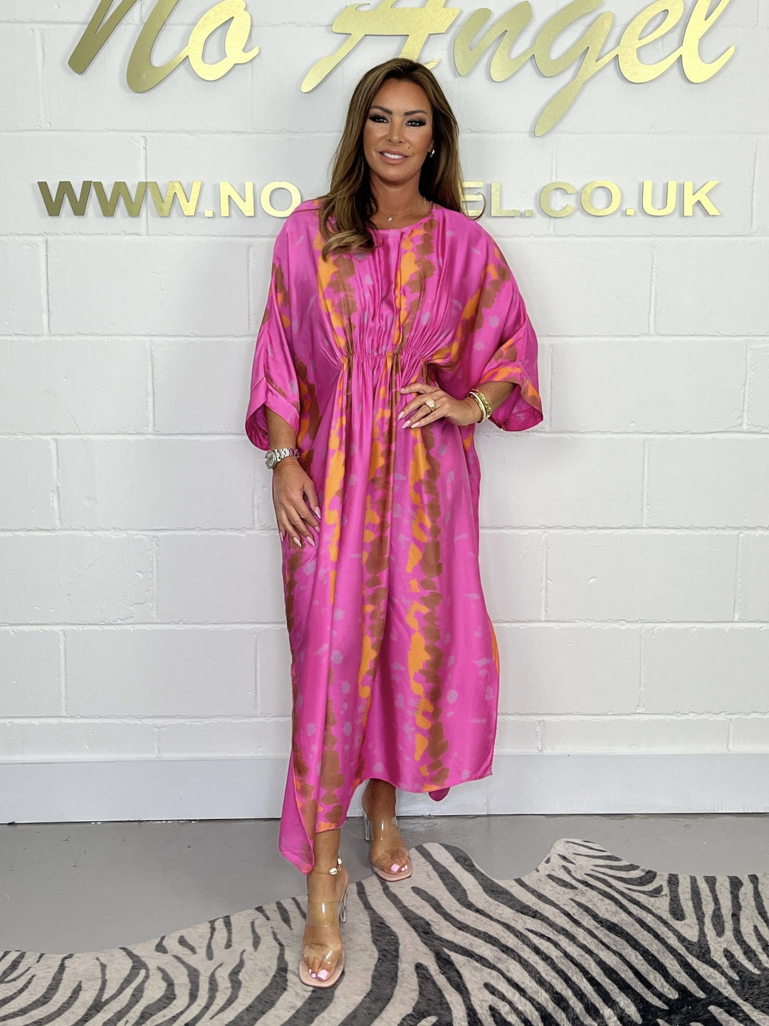 Cerise Pink Printed Silk Dress