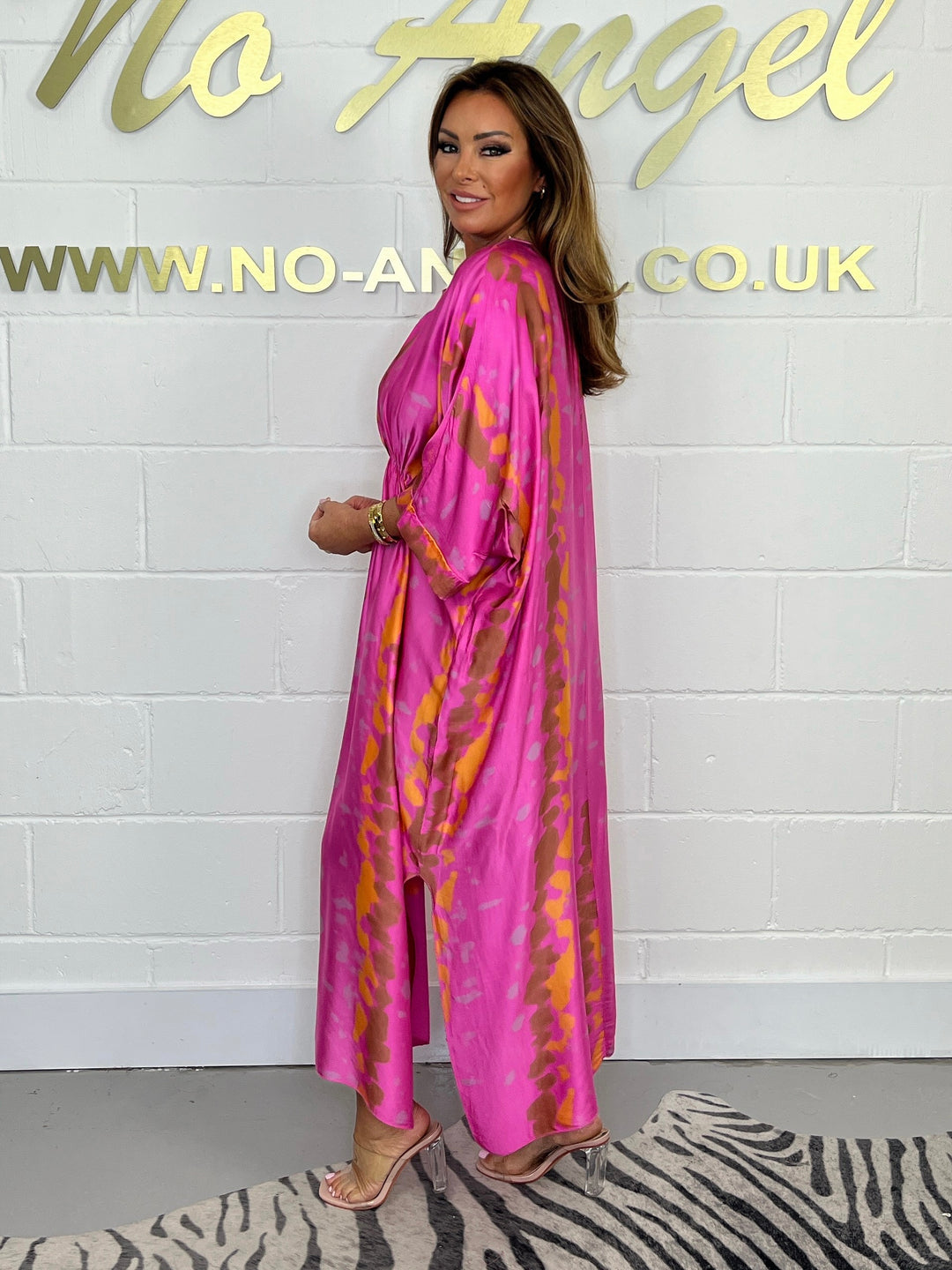 Cerise Pink Printed Silk Dress