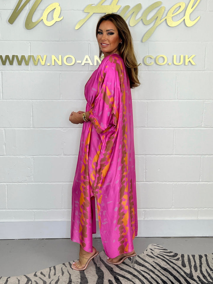 Cerise Pink Printed Silk Dress