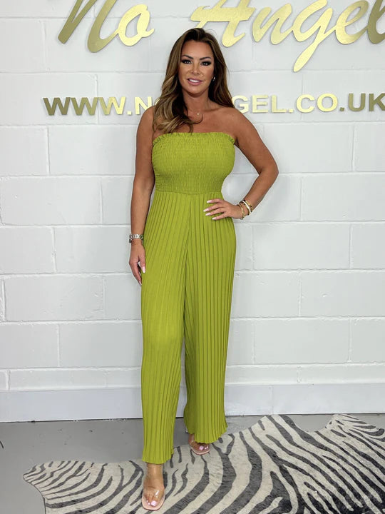 Pleated Bardot Tie Back Jumpsuit  ( 4 colours )