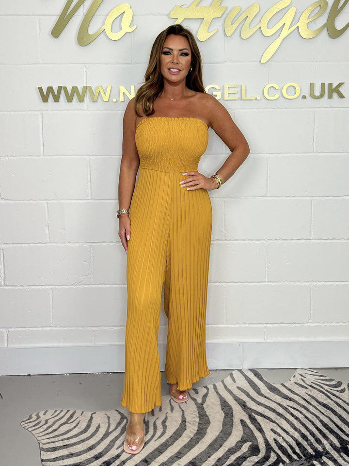 Pleated Bardot Tie Back Jumpsuit  ( 4 colours )