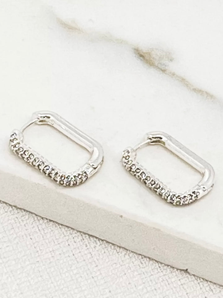 Silver Diamante Rectangle Earrings