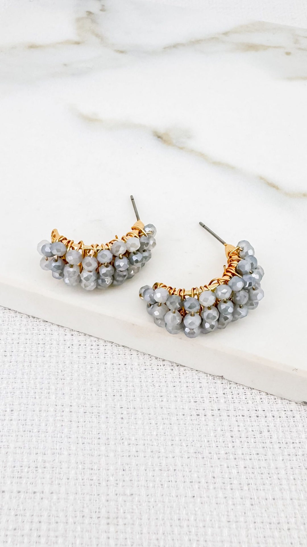 Blue Beaded Half Hoop Earrings 9030