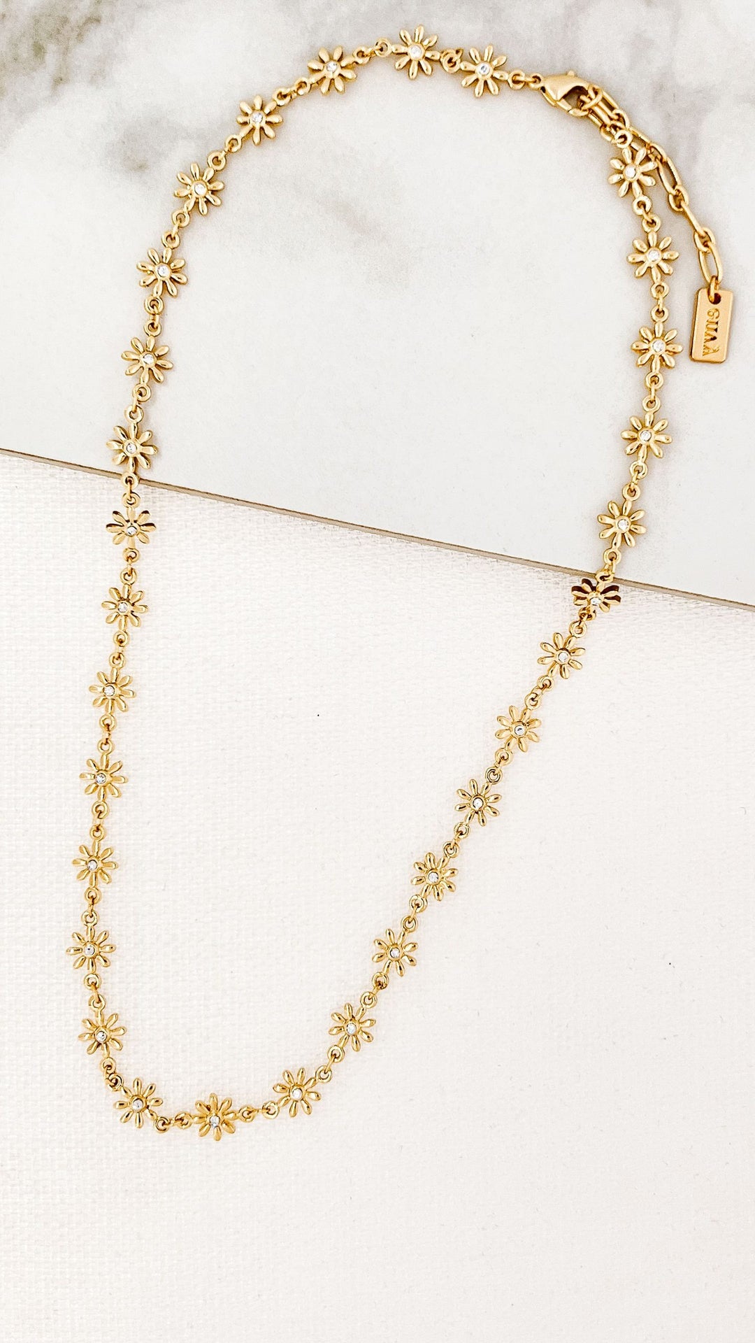 Gold Thin Daisy Diamante Necklace 9066