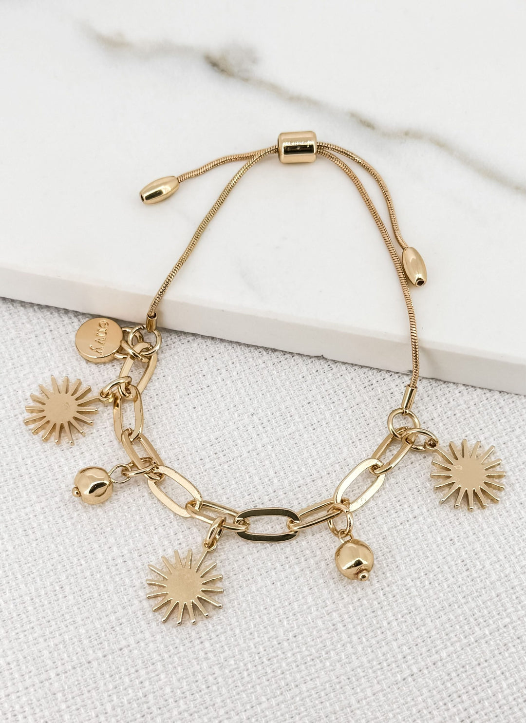 Gold Drawstring Bracelet With Sun Charms