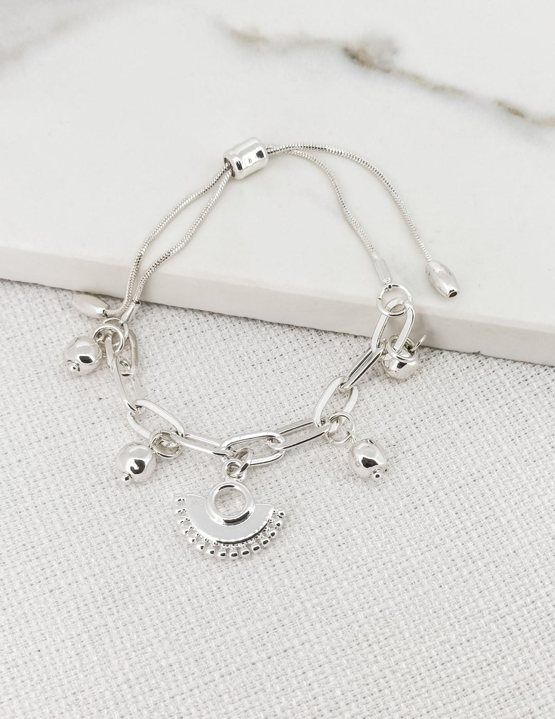 Silver Drawstring Bracelet With Fan Charms