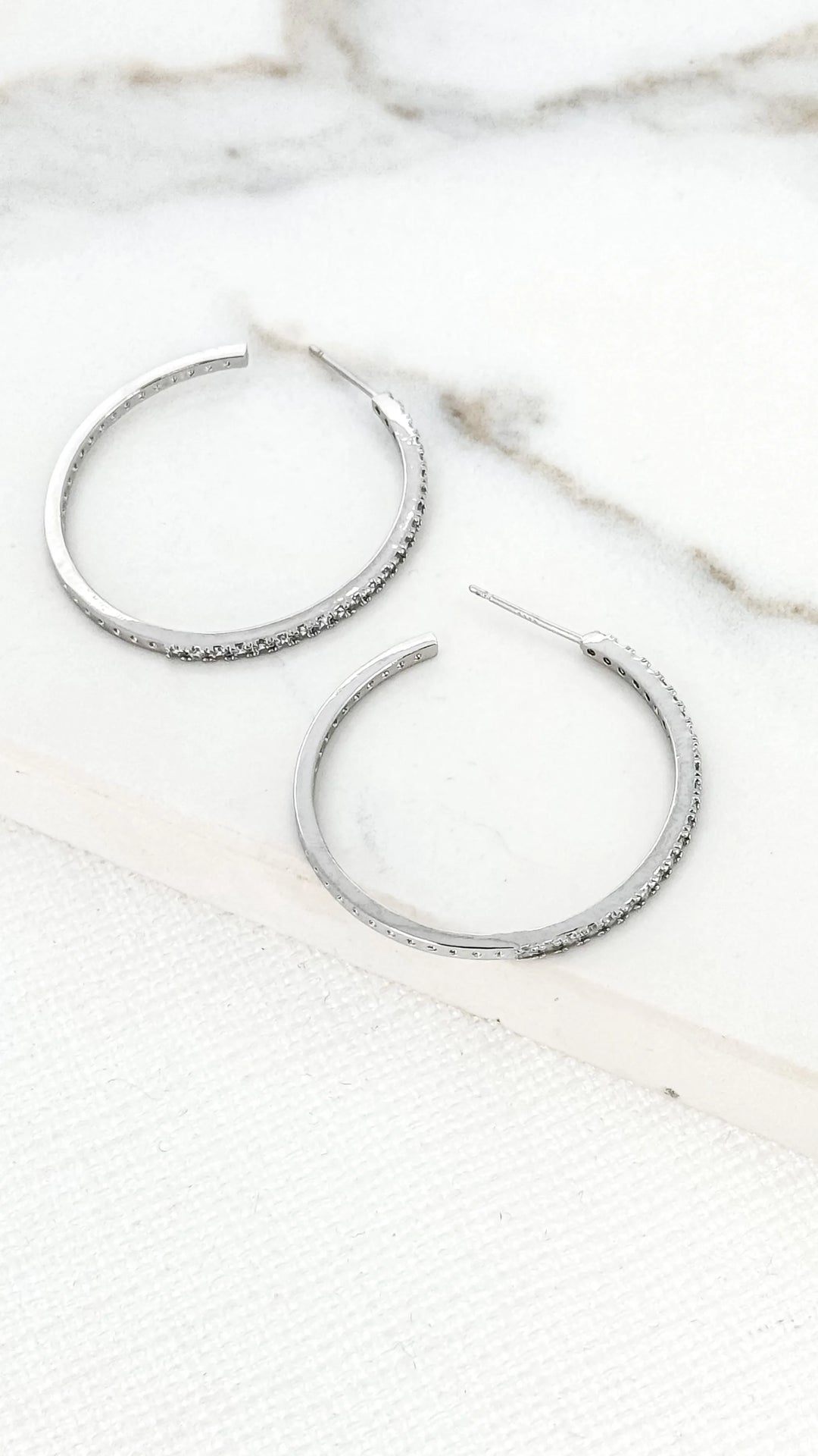 Silver Thin Dante Diamante Hoops