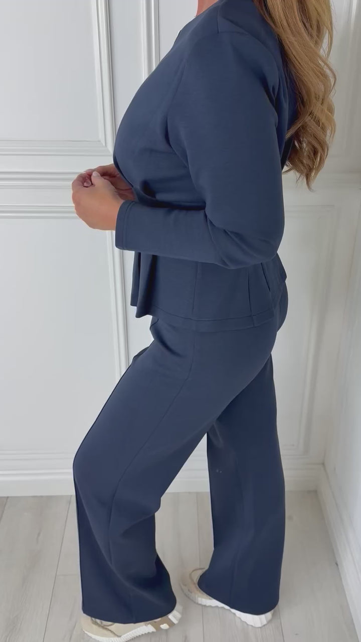 ARABELLA - Peplum Top & Elastic Back Trouser Co-Ord (Navy)