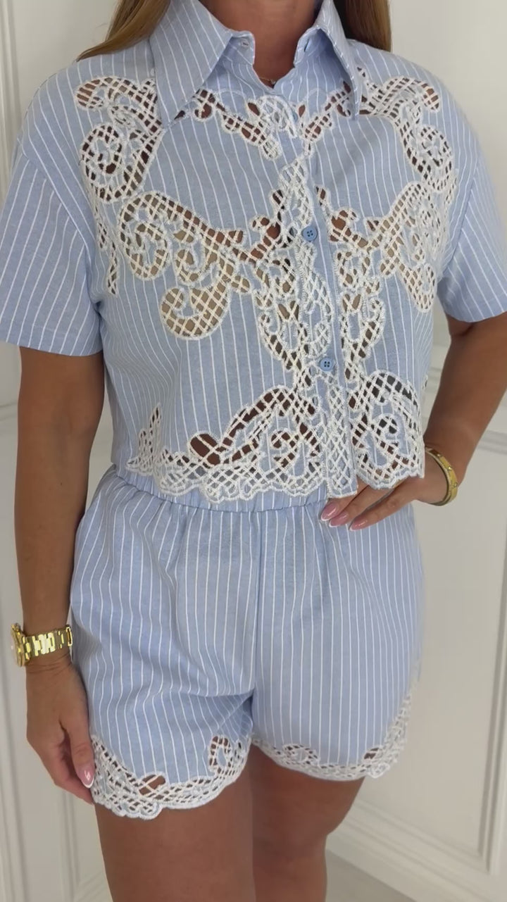 Havana - Embroidered Stripe Co-Ord (Blue)