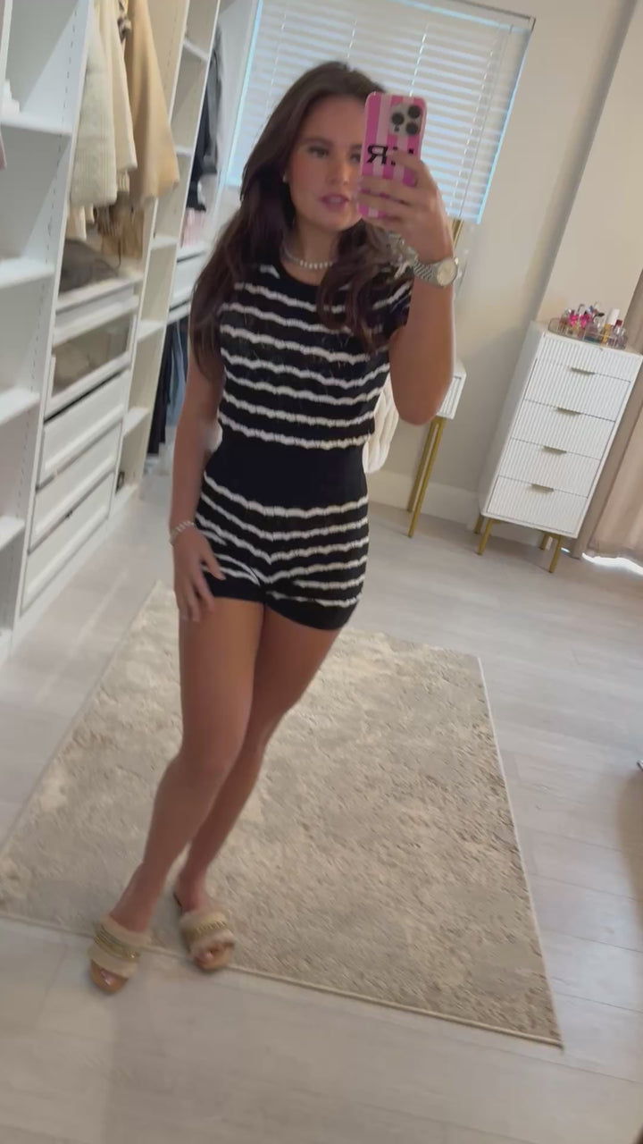 Black & White Stripe Top & Short Co-Ord