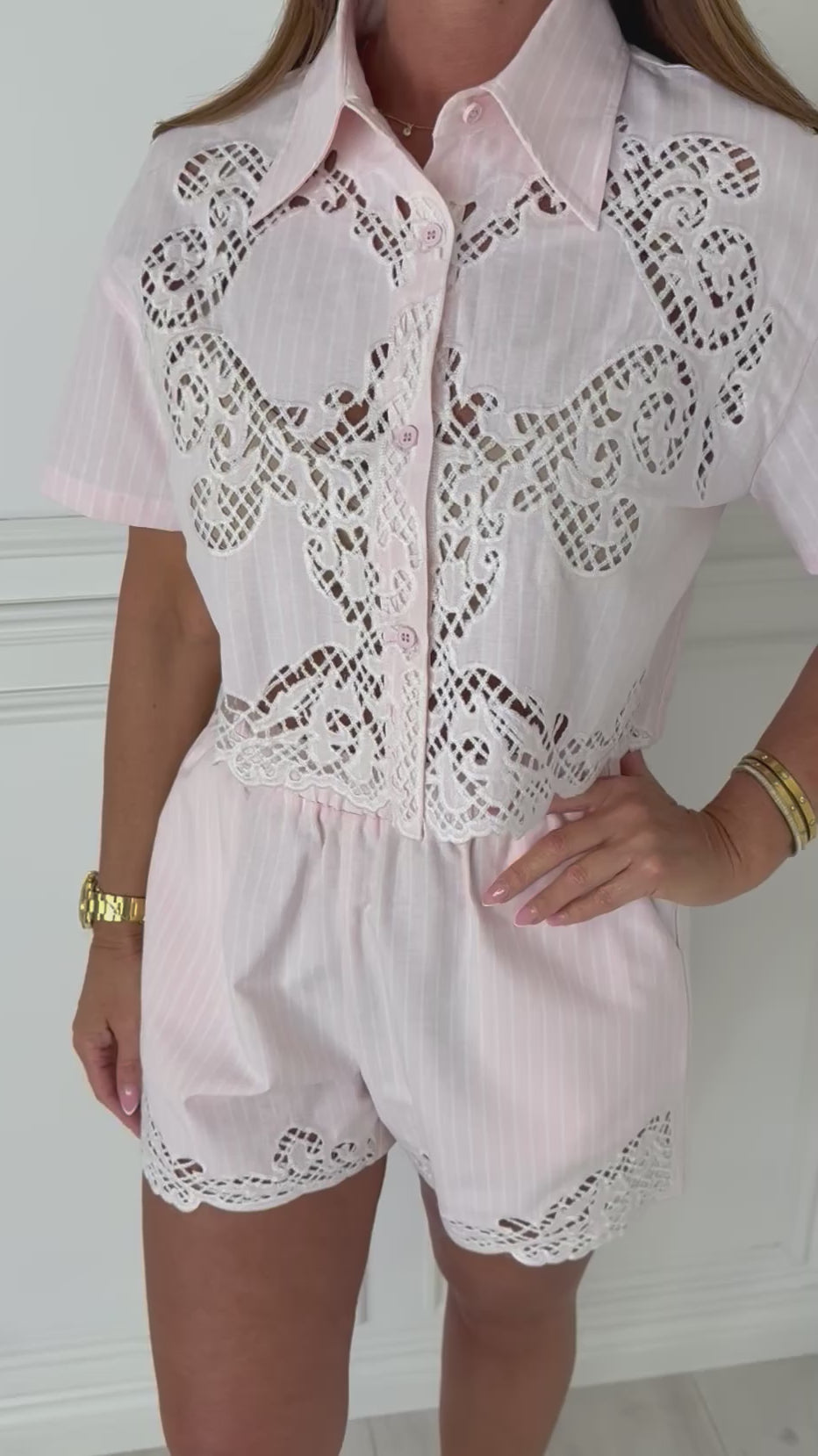 Havana - Embroidered Stripe Co-Ord (Pink)