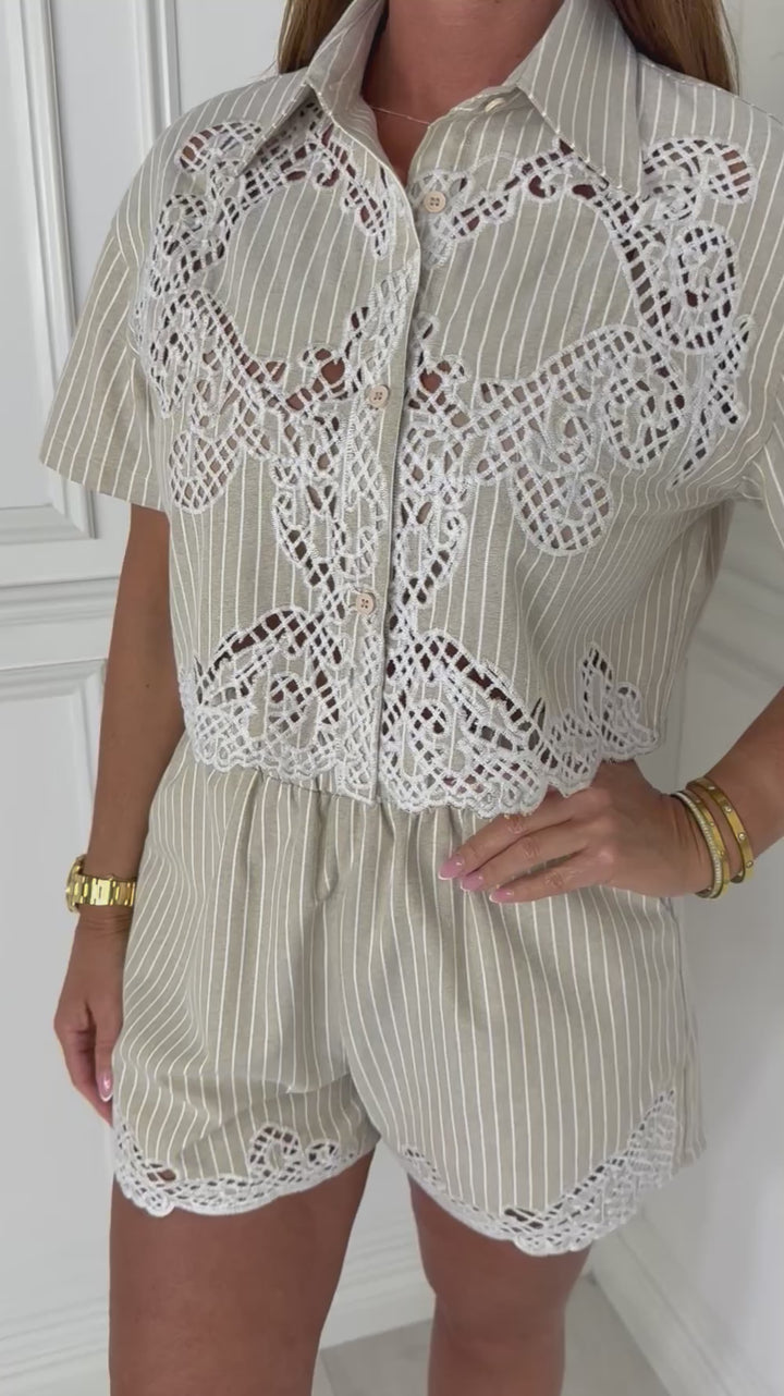 Havana - Embroidered Stripe Co-Ord (Beige)