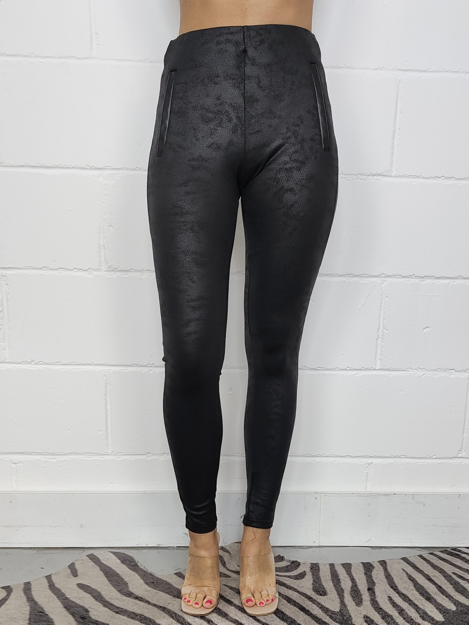 Black Shiny Leopard Textured Leggings | Textured leggings, High waisted  pants, Black leggings