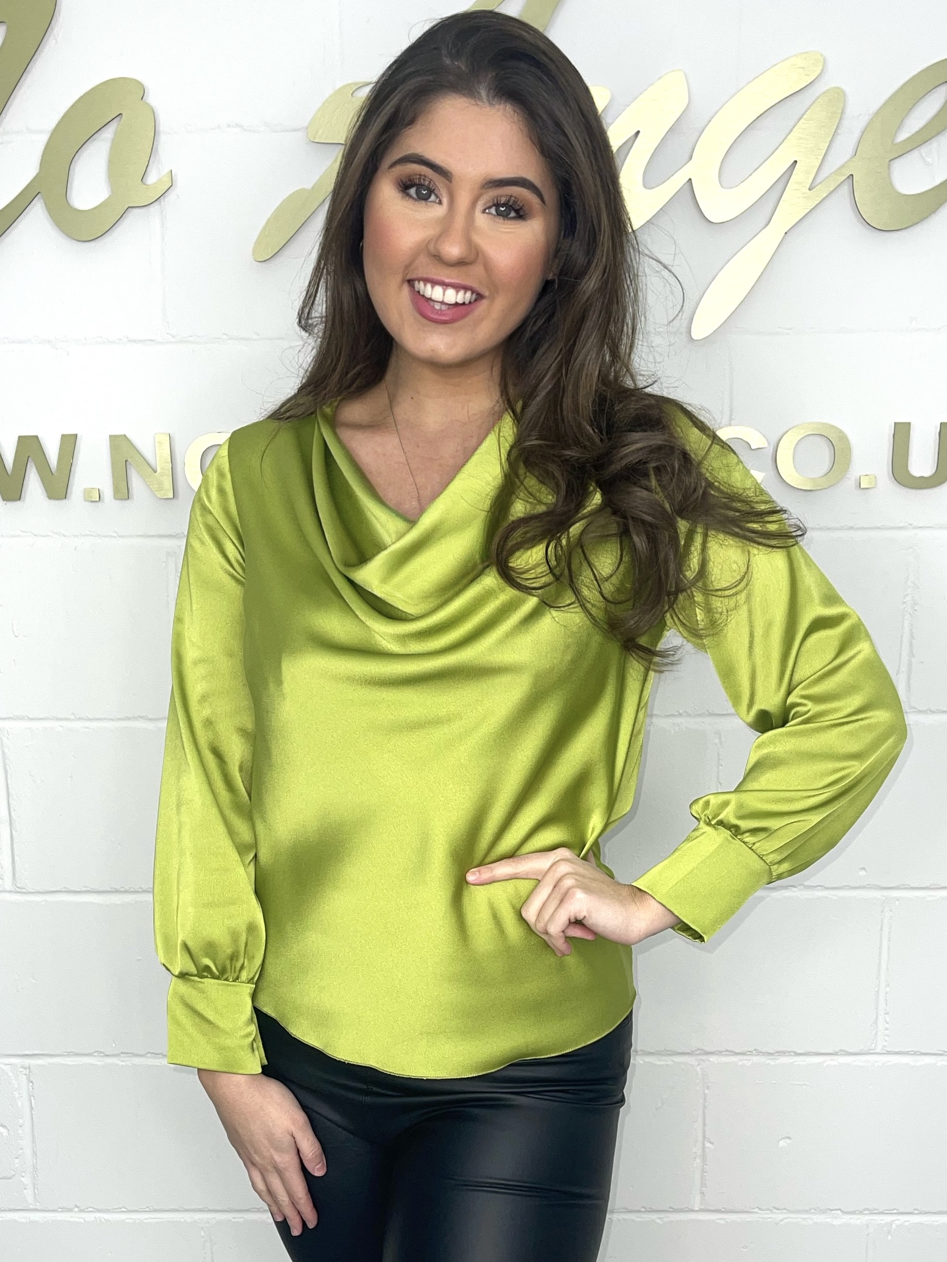 Lime Silky Cowl Neck Blouse 4133