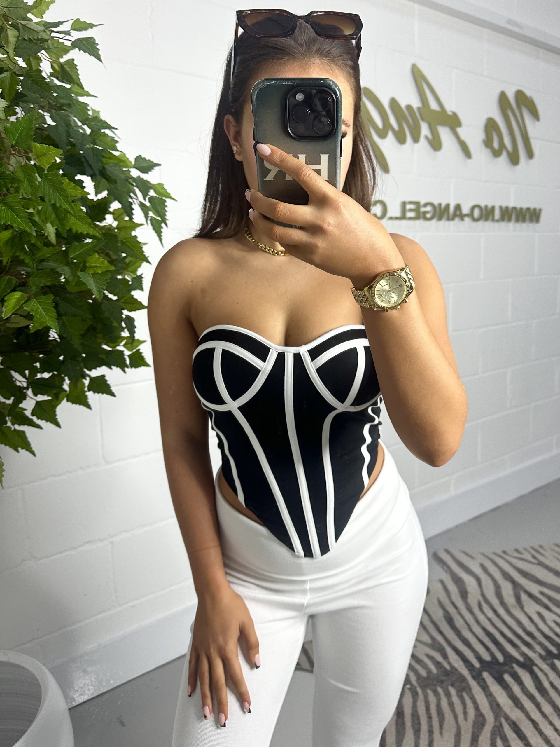 Black And White Strapless Boned Corset Top 7613 - No Angel